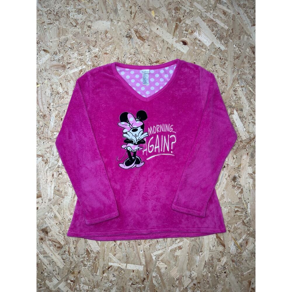 Disney Minnie Mouse Hot Pink Long Sleeve Fleece Sleep Top Sz XL